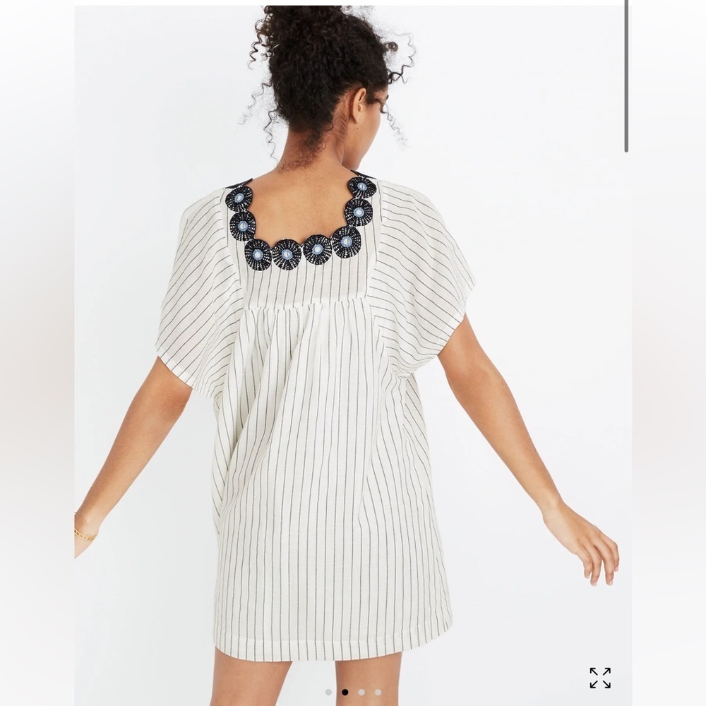 Madewell Striped Dress with Black Floral Neckline Dress Sz M - Picture 2 of 9